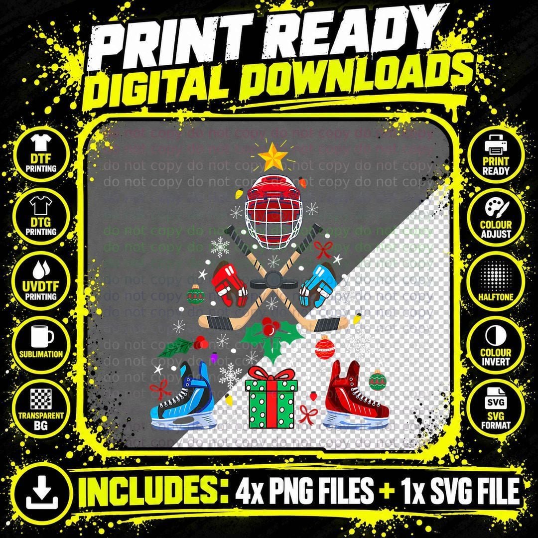 Ice Hockey Christmas Ornament Tree Boys Mens Hockey Png SVG Digital Bundle