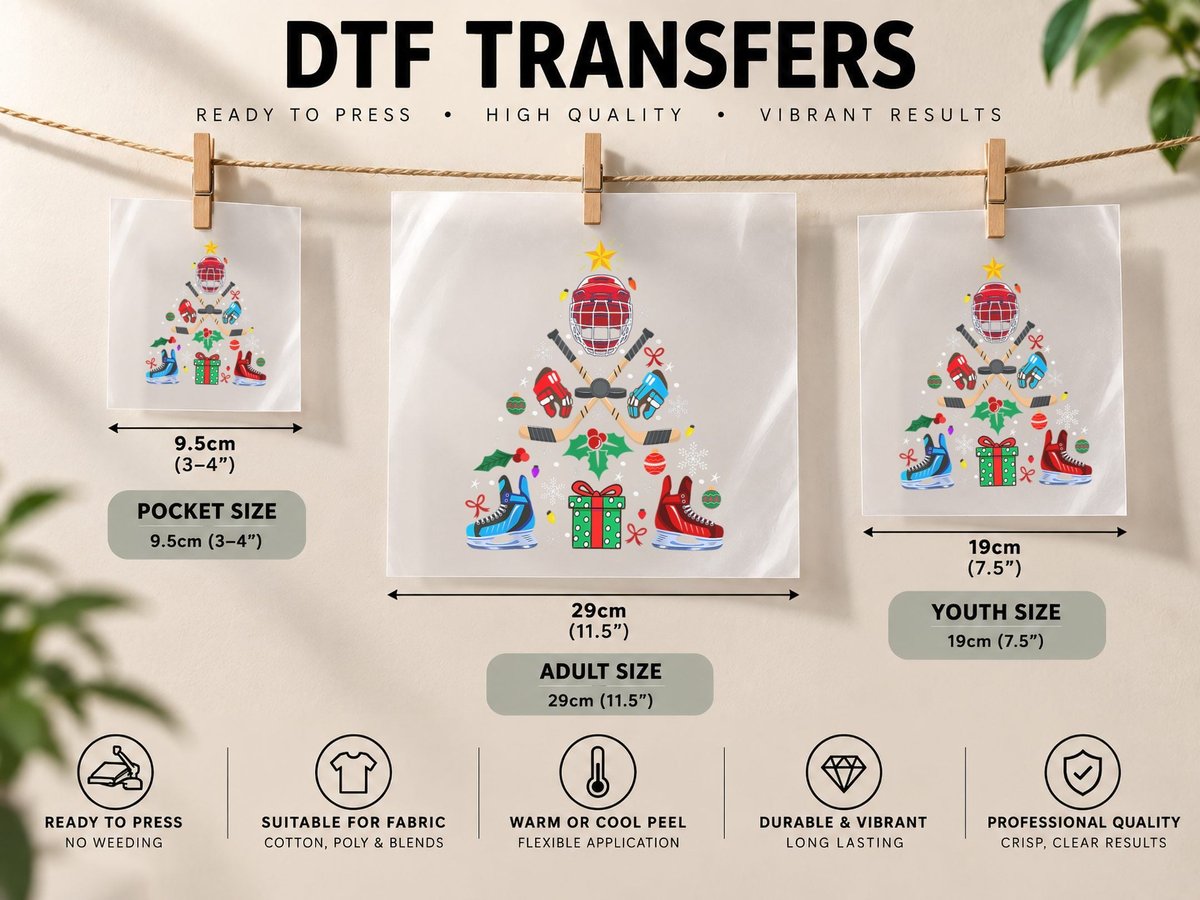 Ice Hockey Christmas Ornament Tree Boys Mens Hockey Lovers DTF Transfer Iron On