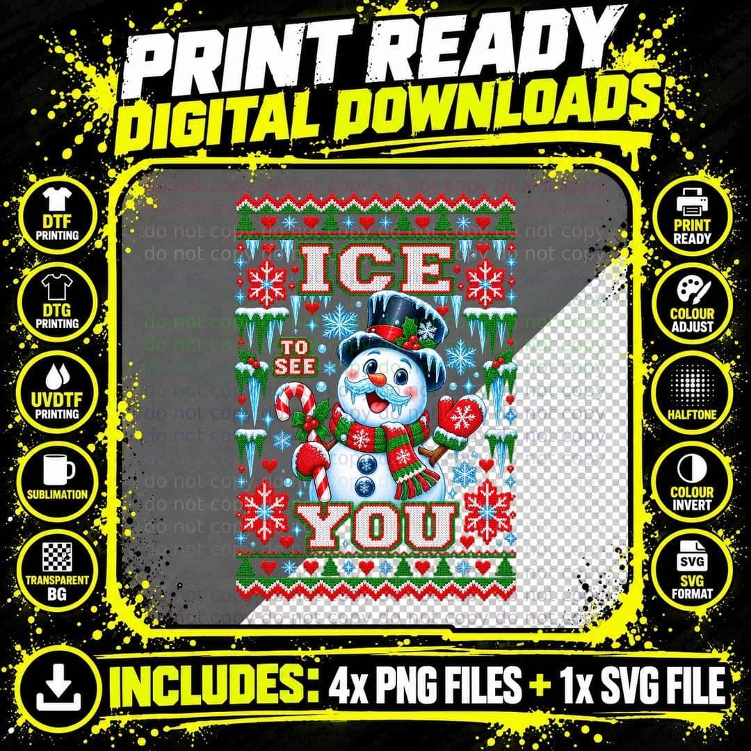 Ice to See You Snowman Christmas Shirt Funny Winter Pun Png SVG Digital Bundle