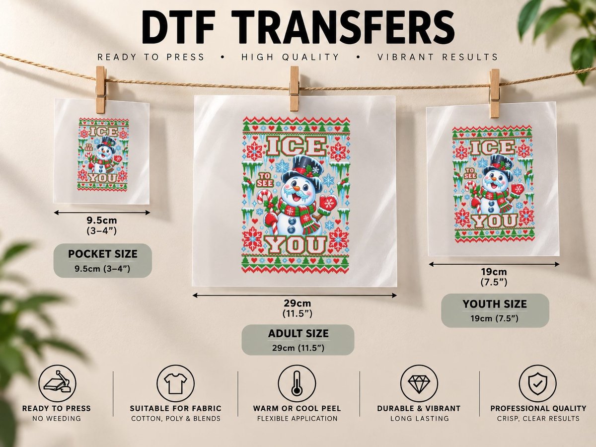 Ice to See You Snowman Christmas Funny Winter Pun Holiday DTF Transfer Iron On