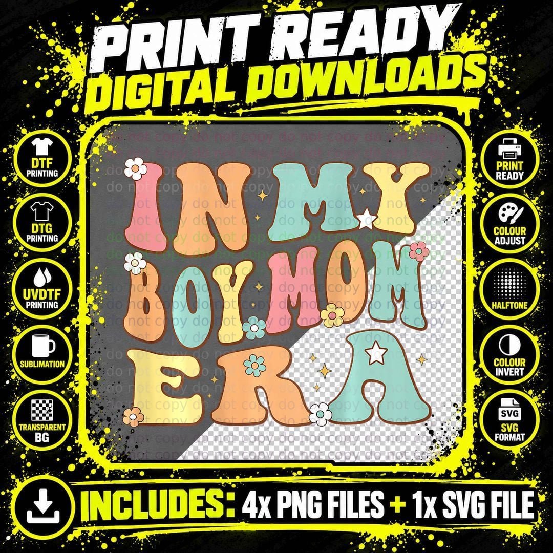 In My Boy Mom Era (on Back) Groovy Mom of Boy Christmas Png SVG Digital Bundle