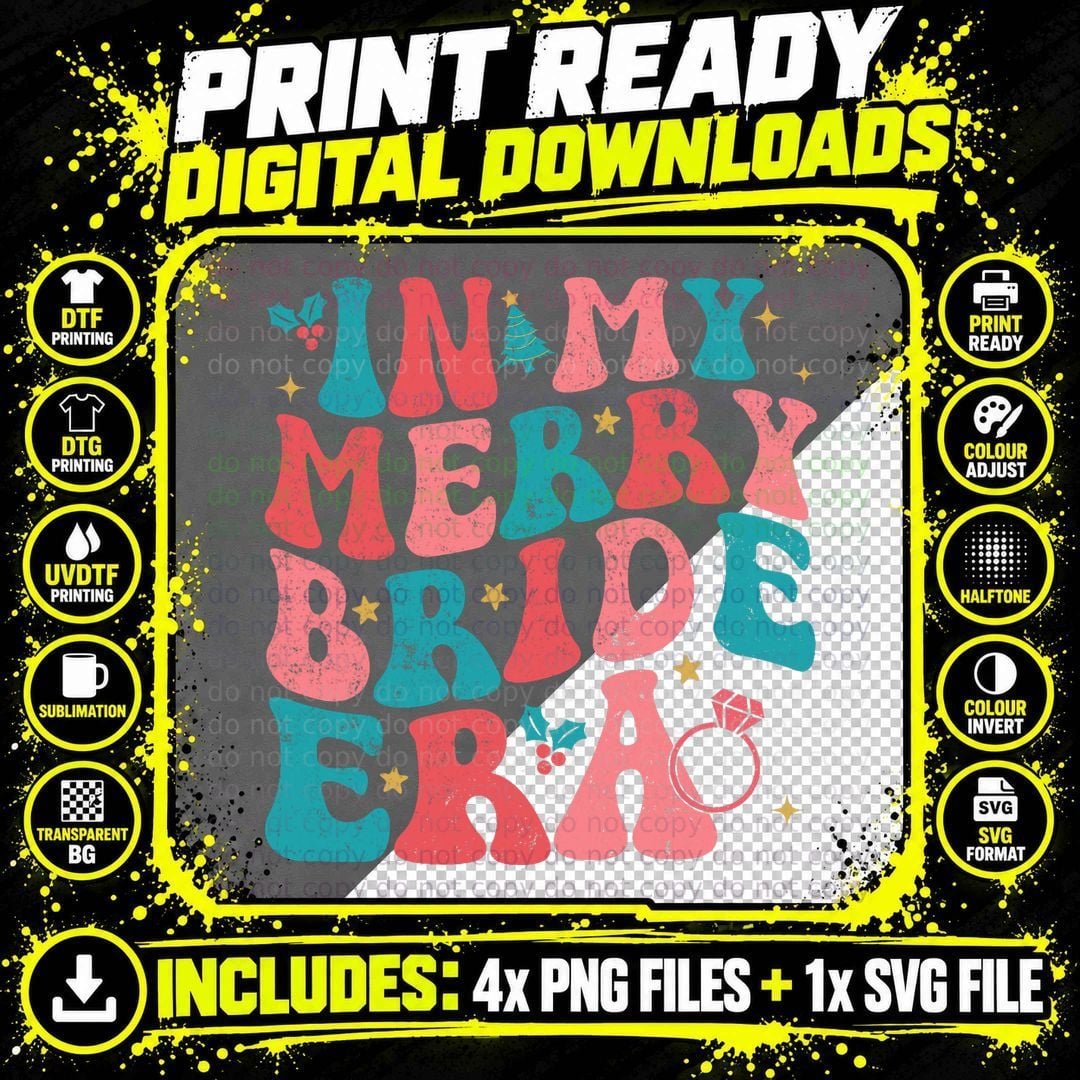 In My Merry Bride Era Groovy Xmas Wedding Bride Png SVG Digital Bundle