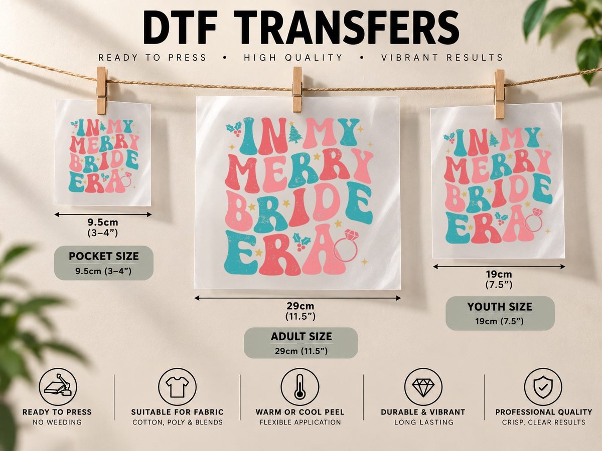 In My Merry Bride Era Groovy Xmas Wedding Bride Christmas DTF Transfer Iron On