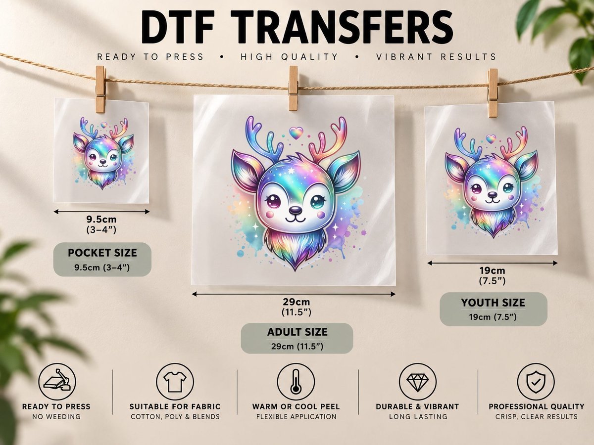 Iridescent Reindeer with Splat Background, Everyday Wear DTF Transfer Iron On