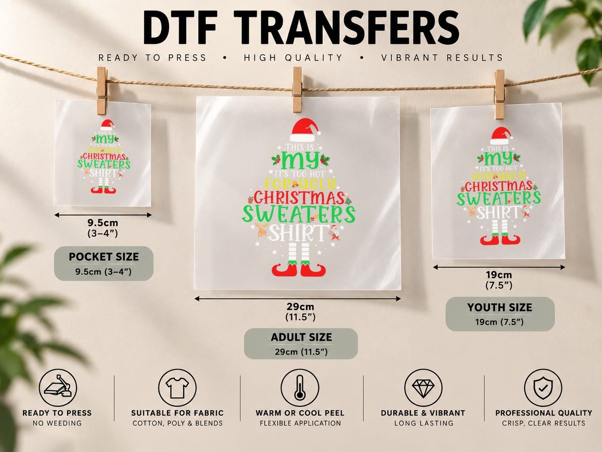 It's Too Hot for Ugly Christmas Funny Xmas Men Women DTF Transfer Iron On