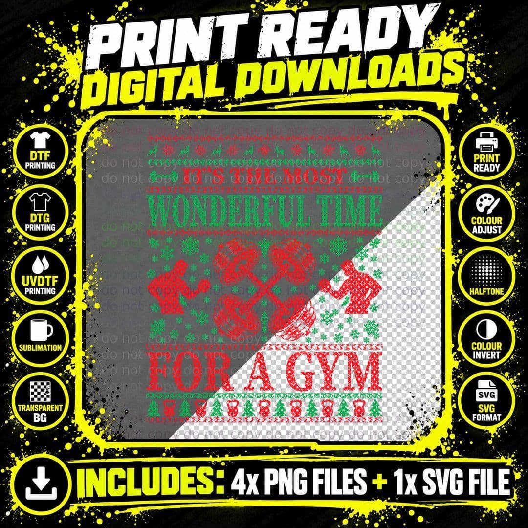 It's the Best Time for a Gym, Ugly Christmas Sweater Png SVG Digital Bundle