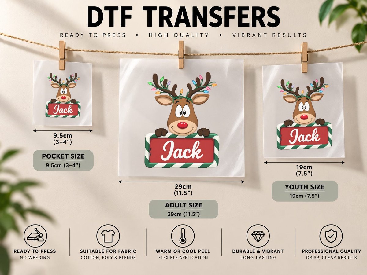 Jack Custom Reindeer Peeking Christmas Kids Lights DTF Transfer Iron On