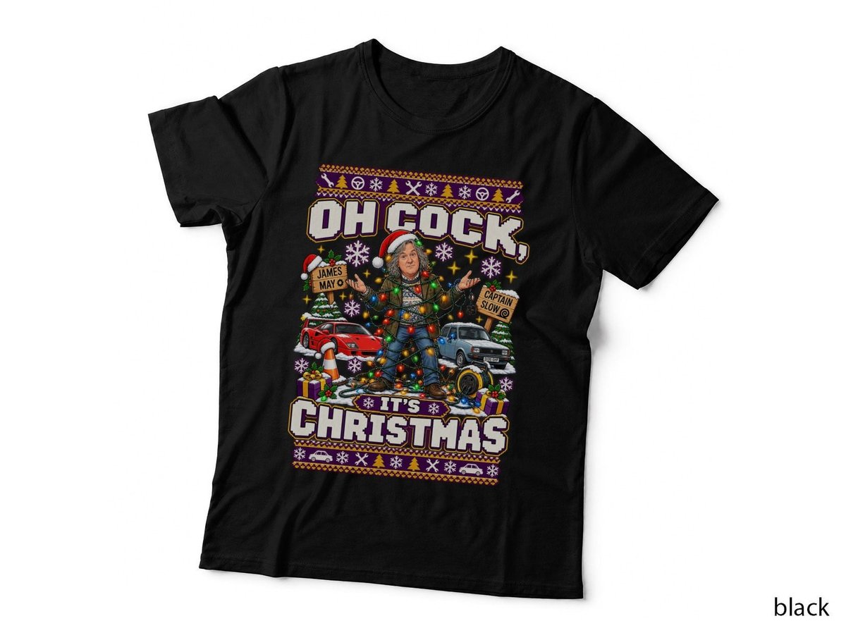 James May Christmas Jumper British Motoring Comedy Fairy Lights Xmas T-Shirt