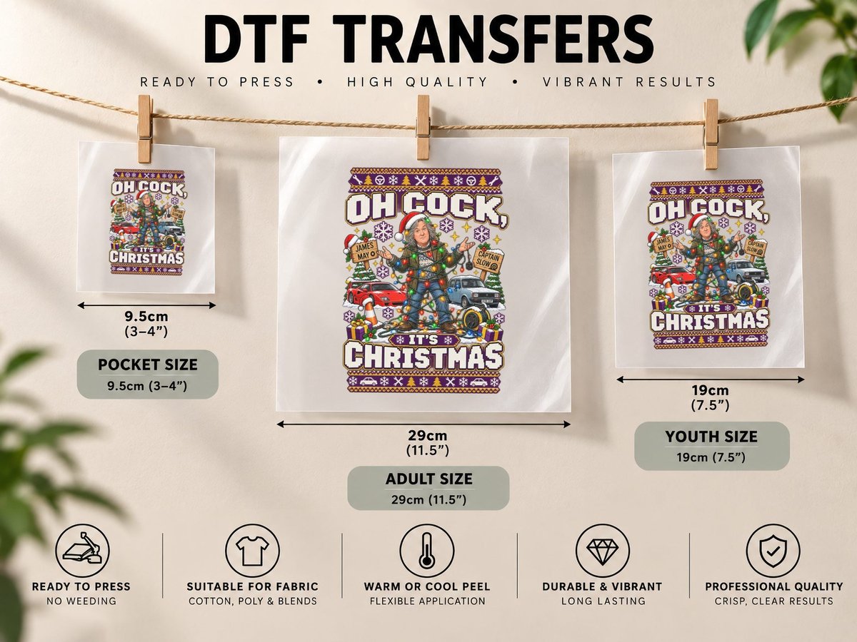 James May Christmas British Motoring Comedy Fairy Lights DTF Transfer Iron On