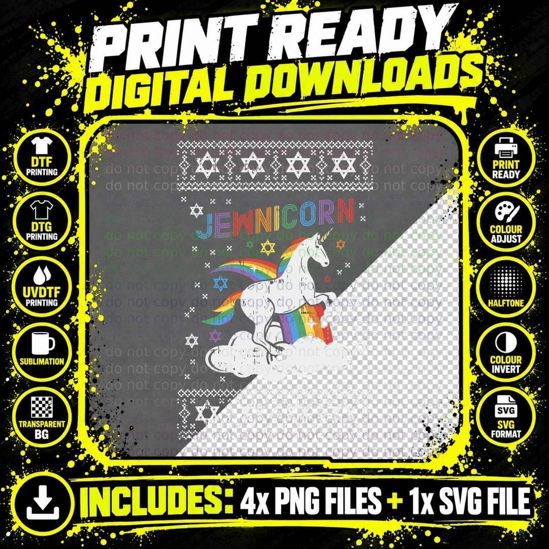 Jewnicorn Shirt Ugly Xmas Jewish Unicorn Hanukkah Png SVG Digital Bundle