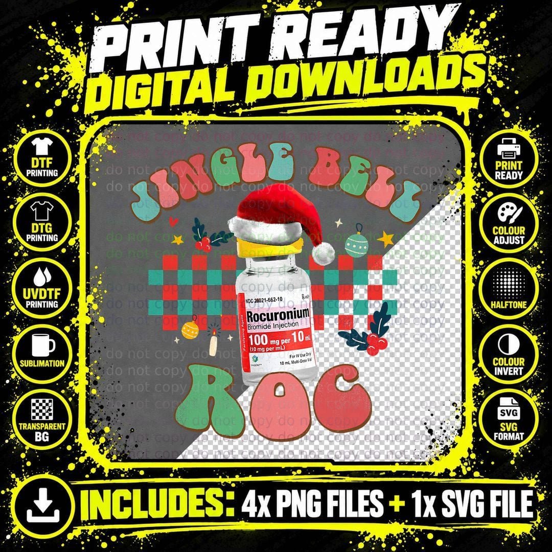 Jingle Bell Roc Christmas CRNA ICU Medical Nursing Women Png SVG Digital Bundle