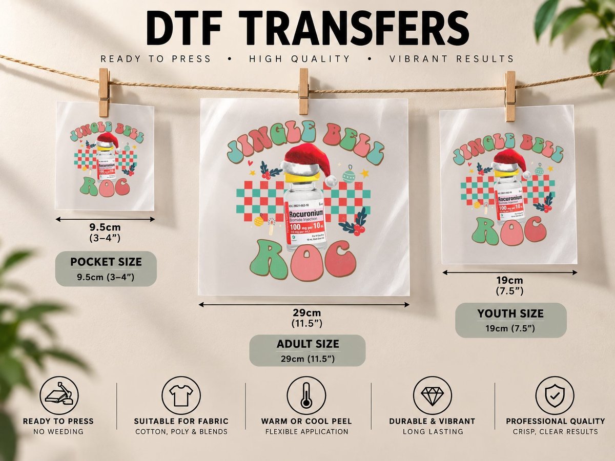 Jingle Bell Roc Christmas CRNA ICU Medical Nursing Women DTF Transfer Iron On