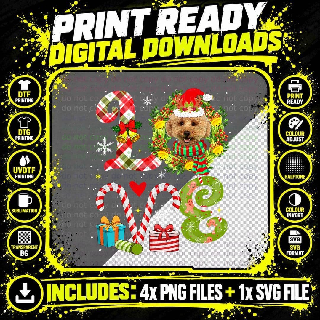 LOVE Christmas Maltipoo Wearing Santa Hat Dog Owner Png SVG Digital Bundle
