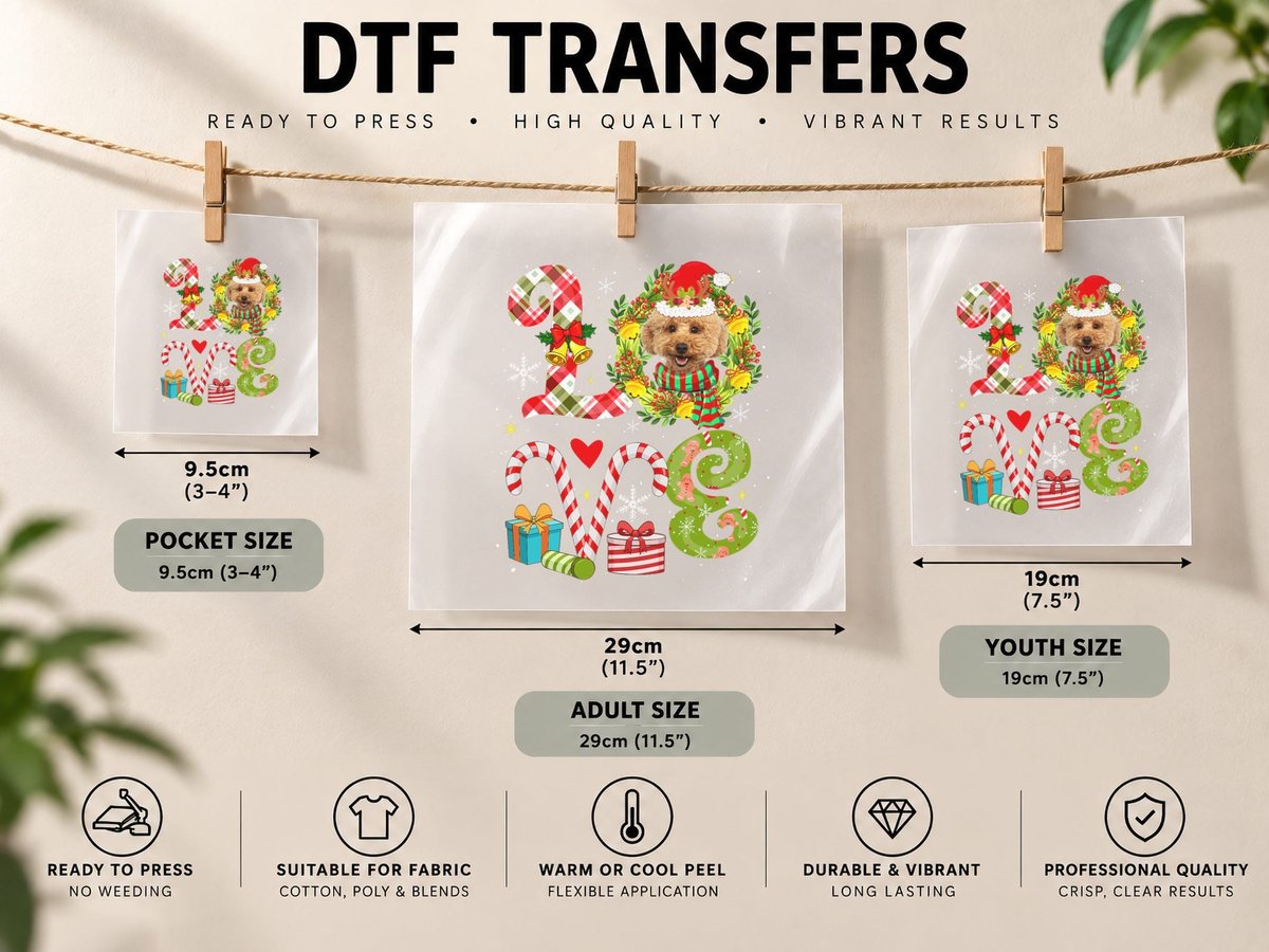 LOVE Christmas Maltipoo Wearing Santa Hat Dog Owner Lover DTF Transfer Iron On