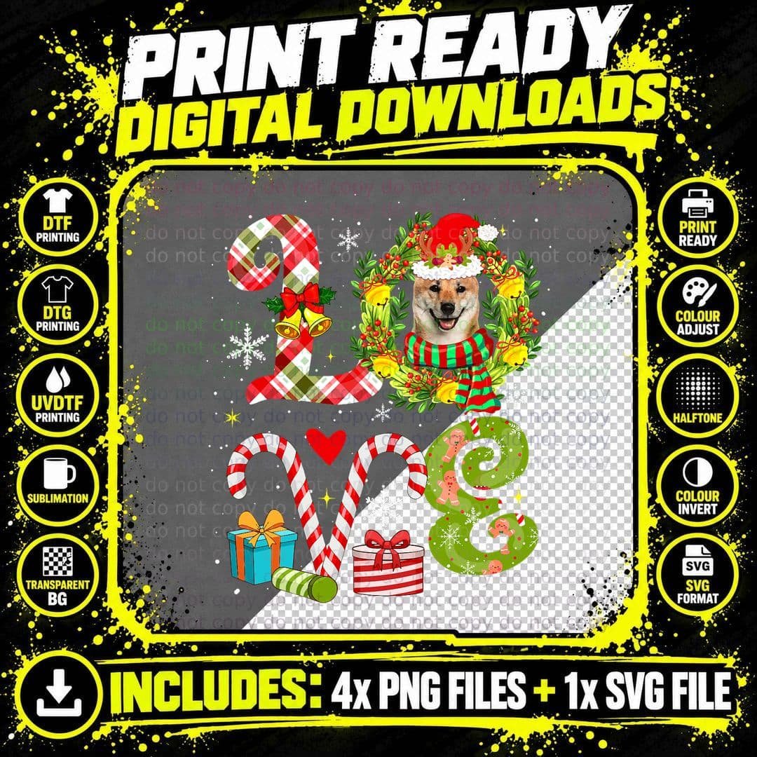 LOVE Christmas Shiba Inu Wearing Santa Hat Dog Owner Png SVG Digital Bundle