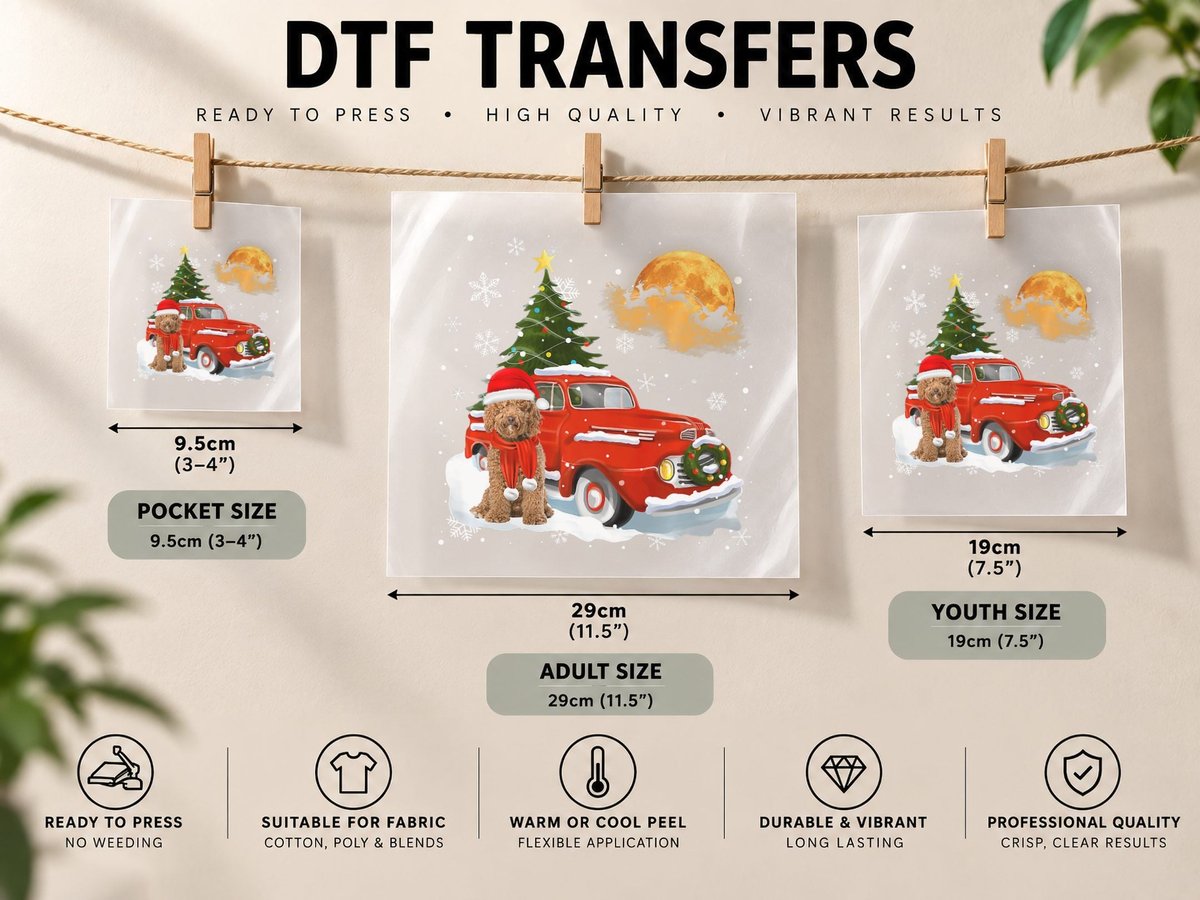 Labradoodle Vintage Wagon Red Truck Christmas Tree Pajamas DTF Transfer Iron On