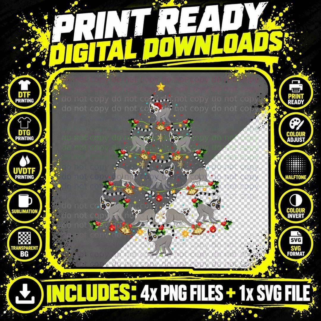 Lemur Lover Xmas Matching Santa Lemur Christmas Tree Png SVG Digital Bundle