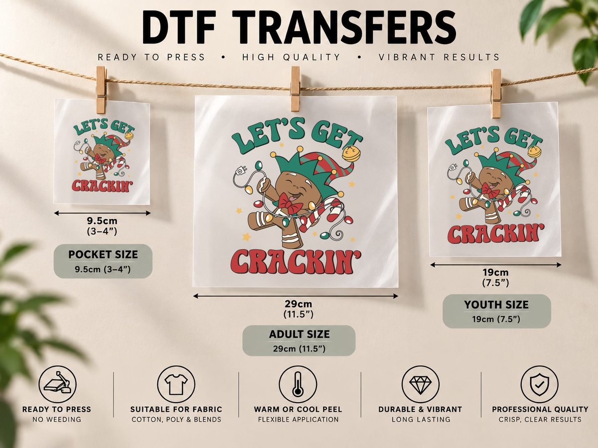 Let's Get Crackin Gingerbread Man Merry Christmas Retro DTF Transfer Iron On