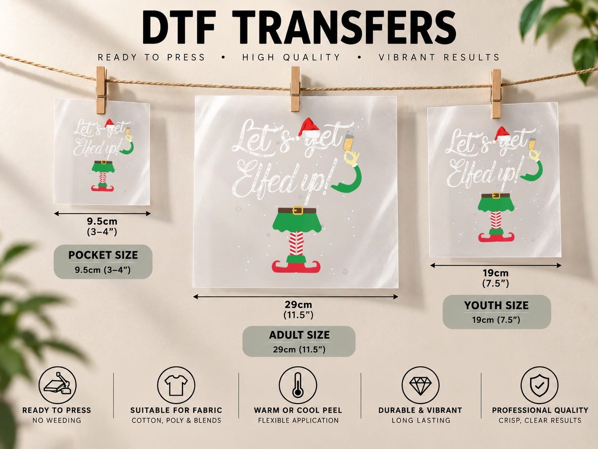 Let's Get Elfed up Funny Drinking Christmas Gift DTF Transfer Iron On