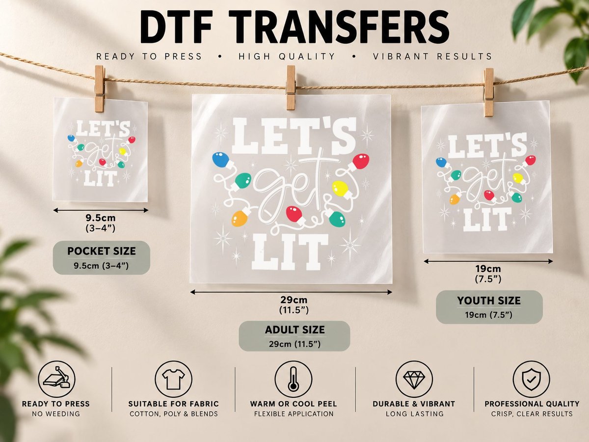 Let's Get Lit Christmas Lights, Festive DTF Transfer Iron On