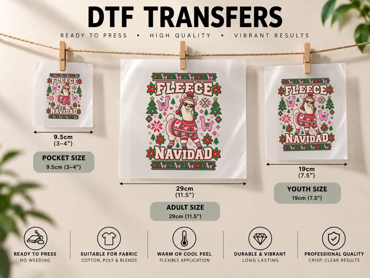Llama Christmas Funny Holiday Fleece Navidad Xmas Llama DTF Transfer Iron On