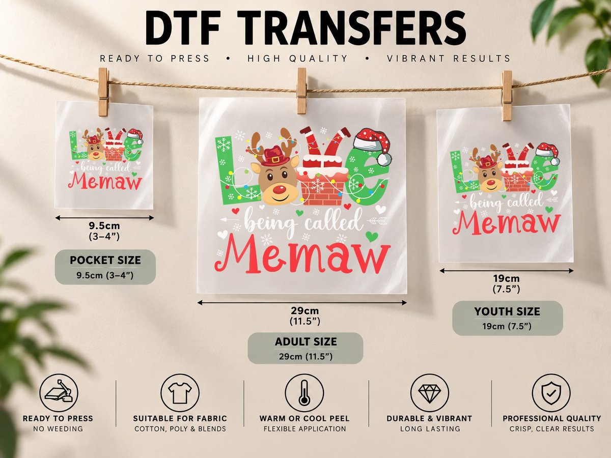 Love Being Called Memaw Christmas Grandma Xmas Party DTF Transfer Iron On