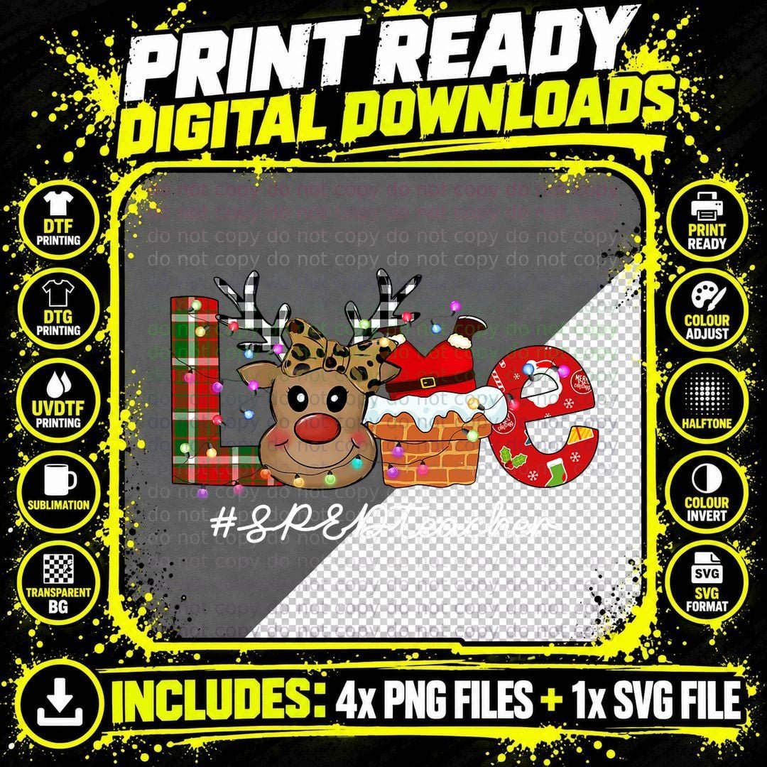 Love Christmas Special Education Teacher Reindeer Santa Png SVG Digital Bundle