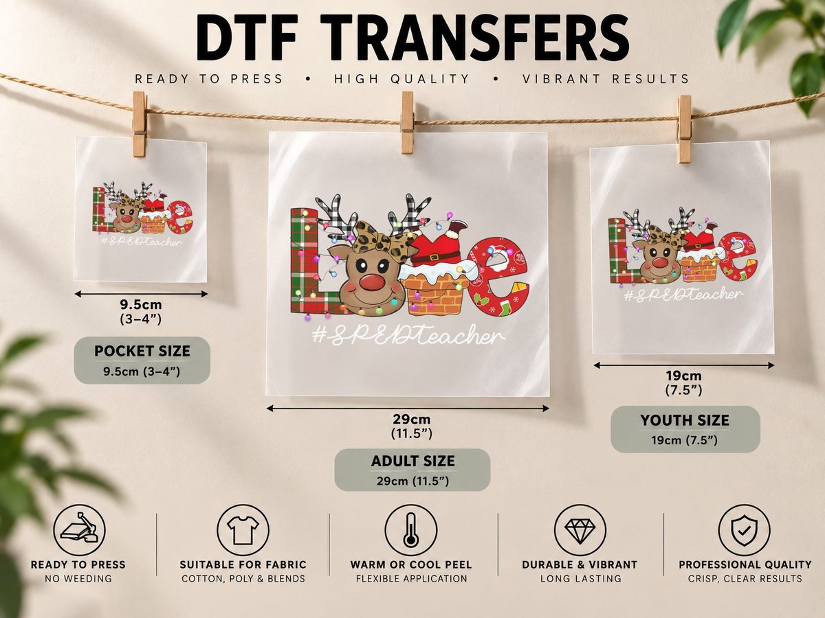 Love Christmas Special Education Teacher Reindeer Santa DTF Transfer Iron On