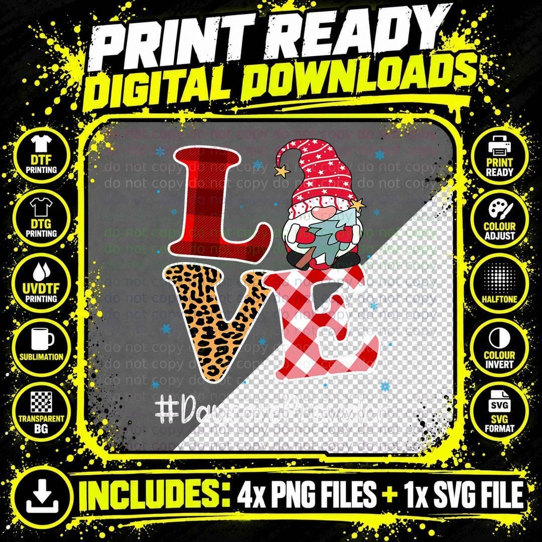 Love Daycare Provider Gnome Christmas Matching Pajamas Png SVG Digital Bundle