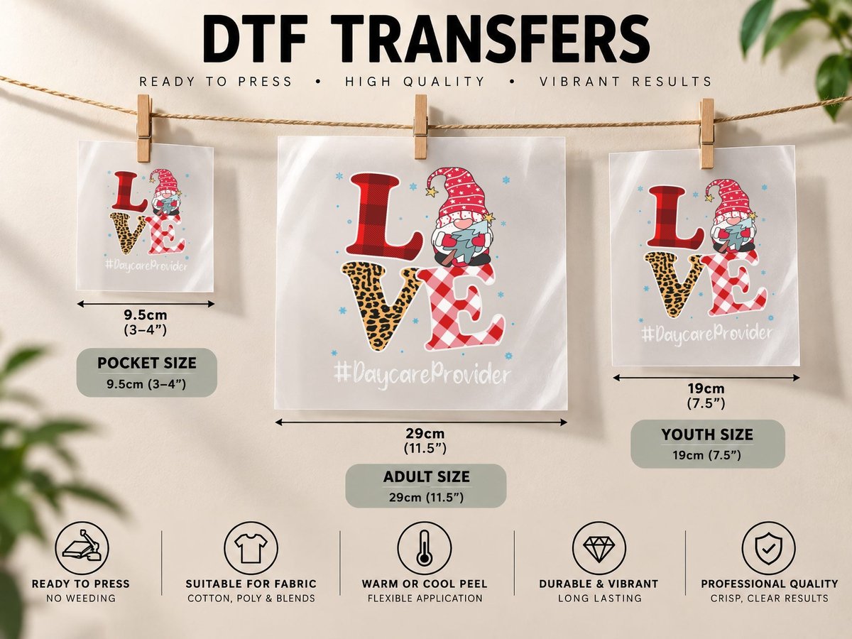 Love Daycare Provider Gnome Christmas Matching Pajamas DTF Transfer Iron On