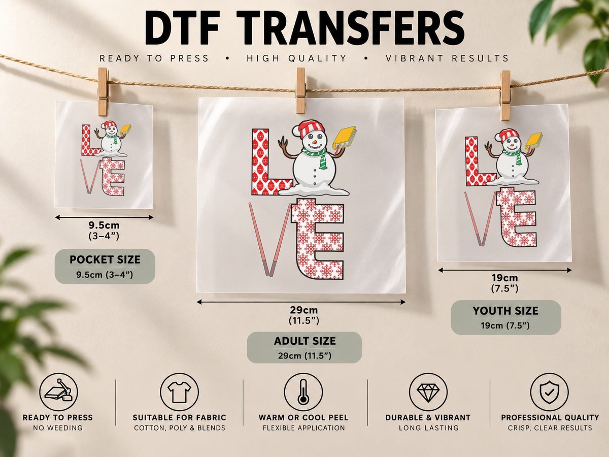 Love Teacher Christmas Snowman X-Mas Pajama Teaching Teach DTF Transfer Iron On