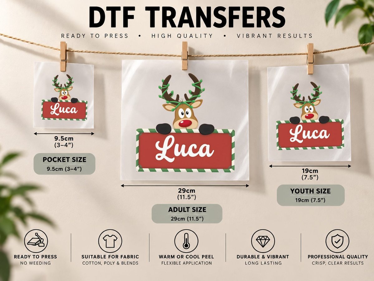 Luca Custom Reindeer Peeking Christmas Lights Happy Kids DTF Transfer Iron On