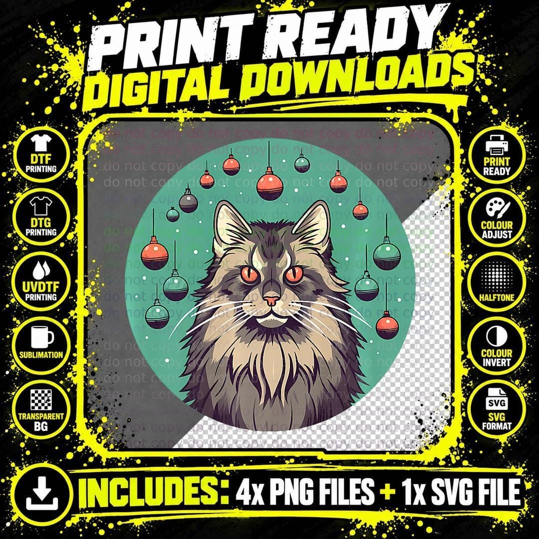 Maine Coon Cat, Christmas Ornament, Love Cats Png SVG Digital Bundle