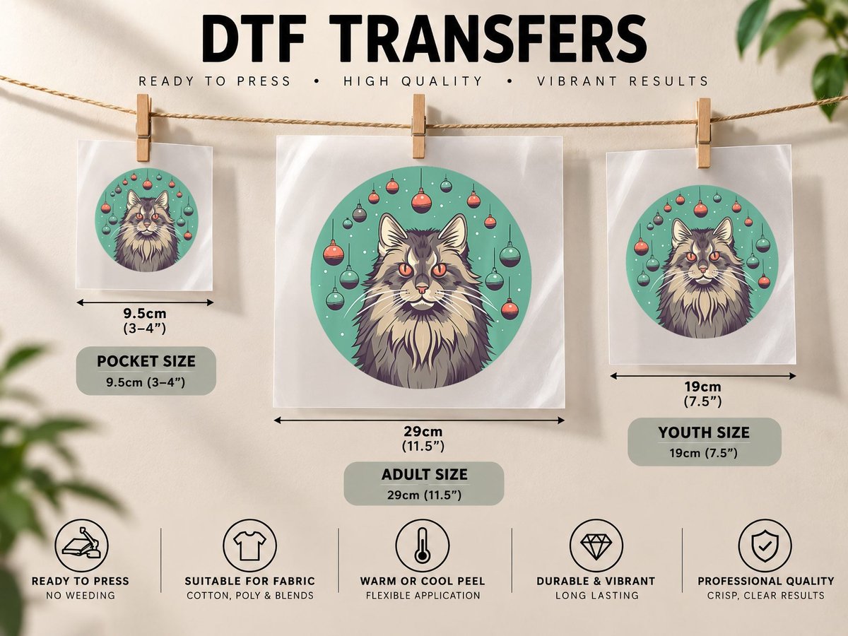 Maine Coon Cat, Christmas Ornament, Love Cats, Festive DTF Transfer Iron On