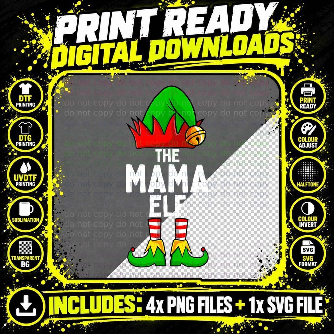 Mama Elf Matching Family Christmas Women T-Shirt Png SVG Digital Bundle