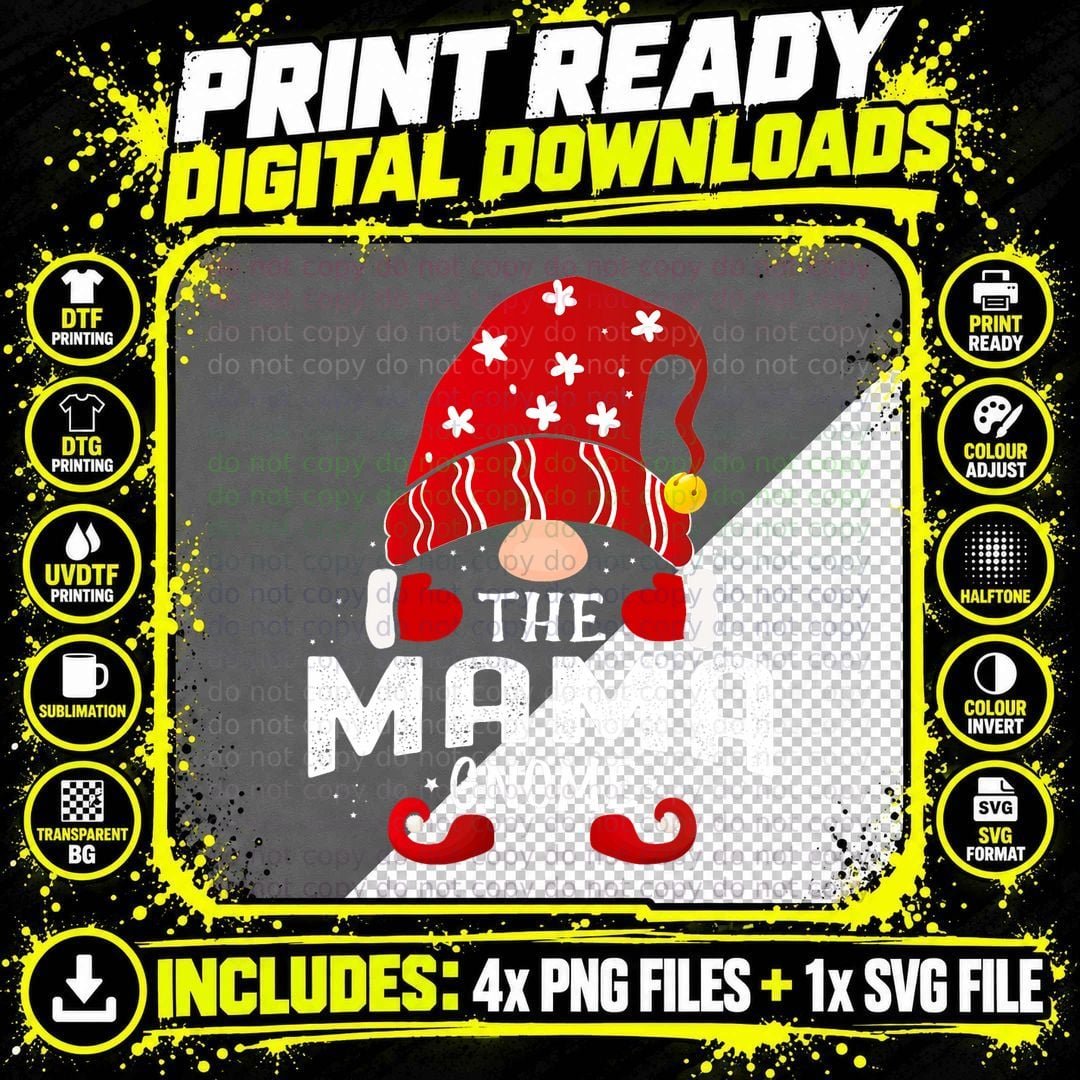 Mama Gnome Matching Christmas PJS for Family T-Shirt Png SVG Digital Bundle