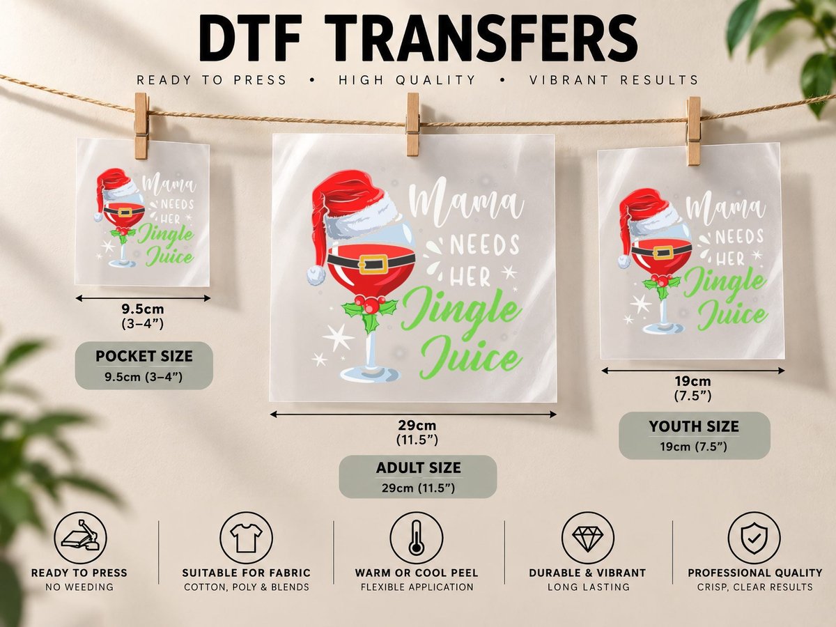 Mama Needs Her Jingle Juice Funny Christmas Wine Drinking DTF Transfer Iron On