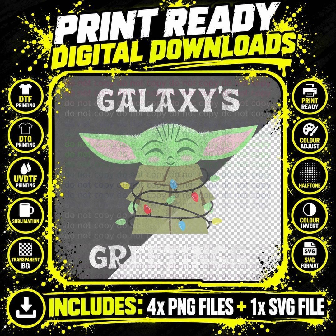 Mandalorian Christmas Child Galaxy's Greetings T-Shirt Png SVG Digital Bundle