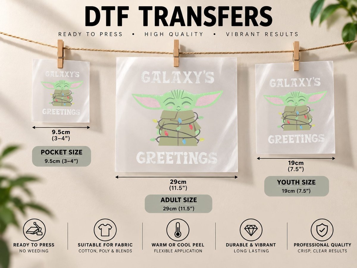 Mandalorian Christmas Child Galaxy's Greetings DTF Transfer Iron On