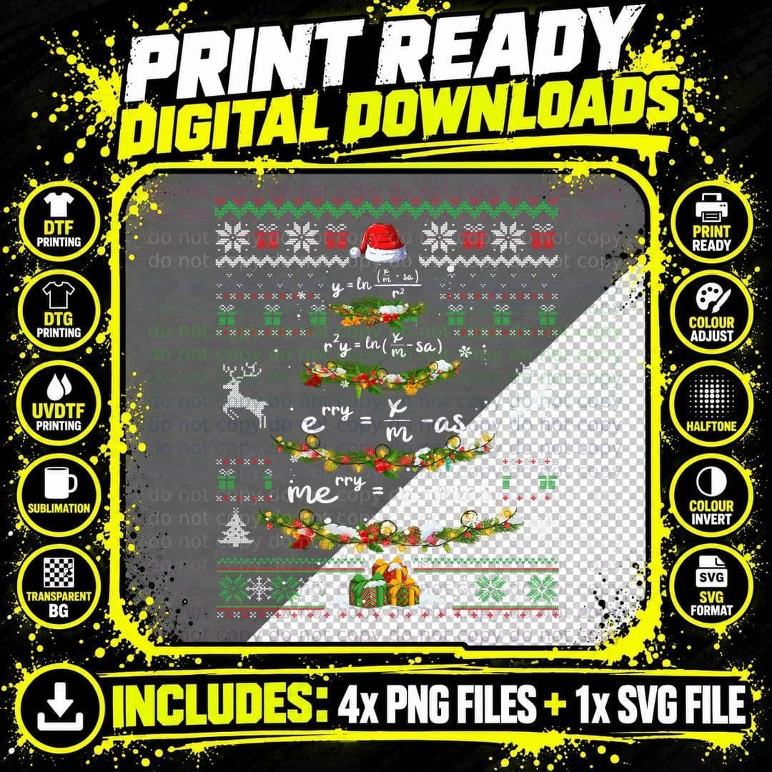 Math Teacher Christmas Tree Ugly Sweater Christmath Png SVG Digital Bundle