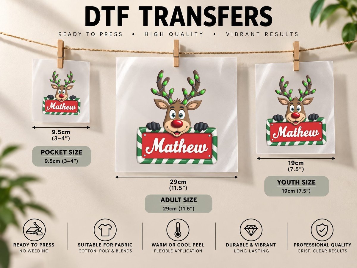 Mathew Custom Reindeer Peeking Christmas Lights Happy Kids DTF Transfer Iron On