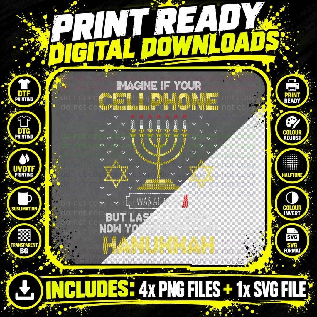 Menorah Cellphone Hanukkah Jewish Ugly Christmas T-Shirt Png SVG Digital Bundle