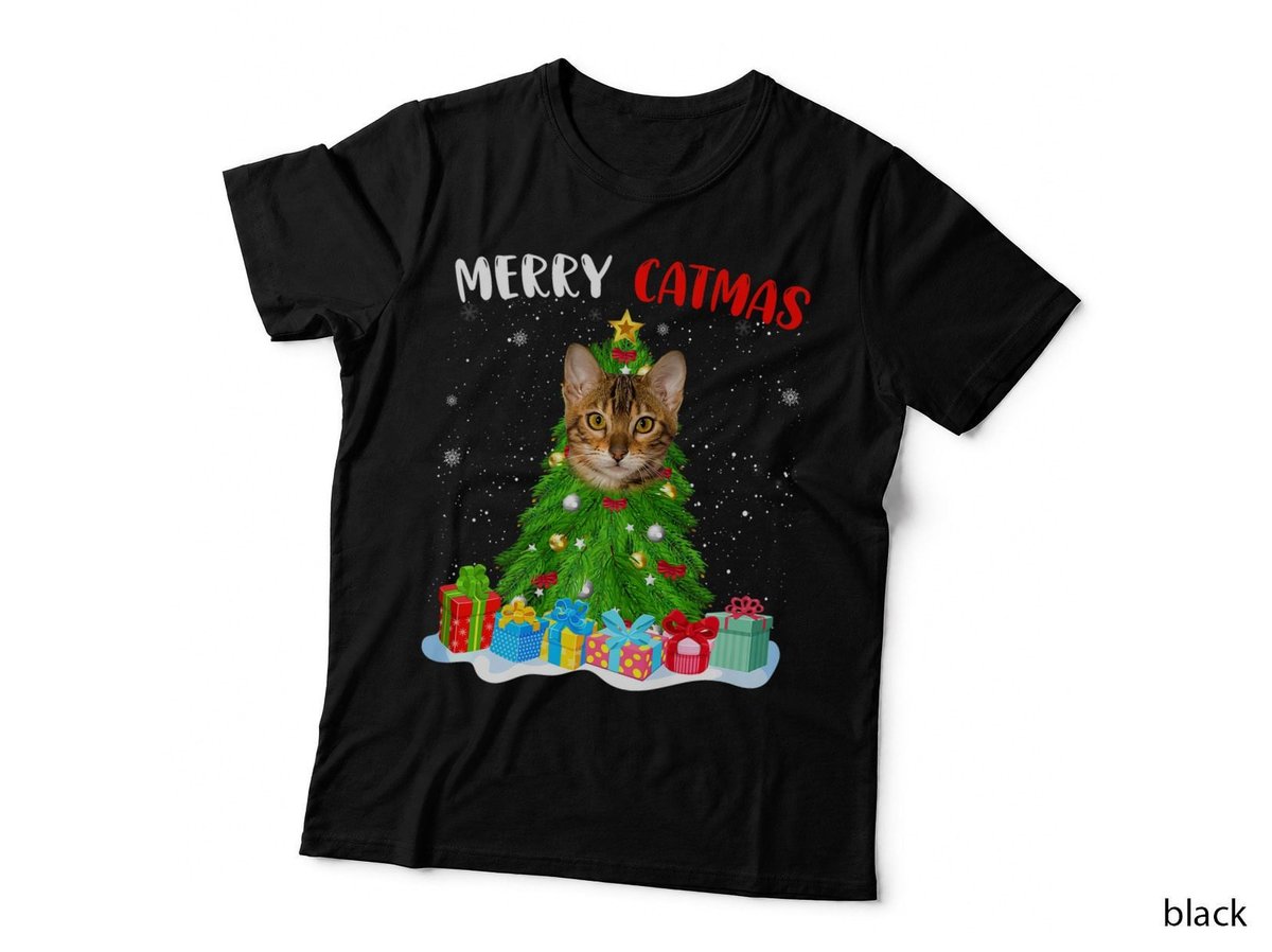 Merry Catmas Funny Bengal Cat Lover Christmas Tree Holidays T-Shirt