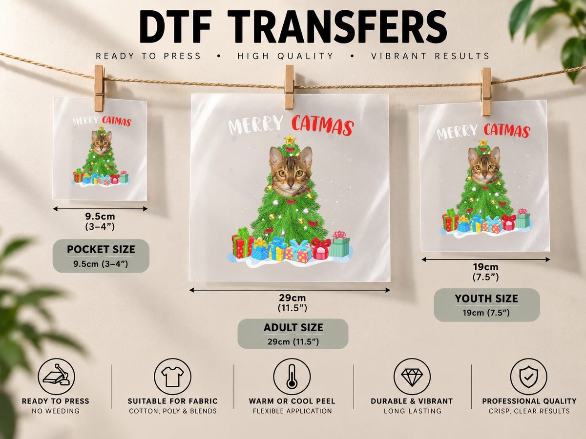 Merry Catmas Funny Bengal Cat Lover Christmas Tree Holidays DTF Transfer Iron On