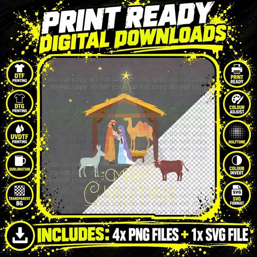 Merry Christmas - Nativity Scene North Star - Baby Jesus Png SVG Digital Bundle