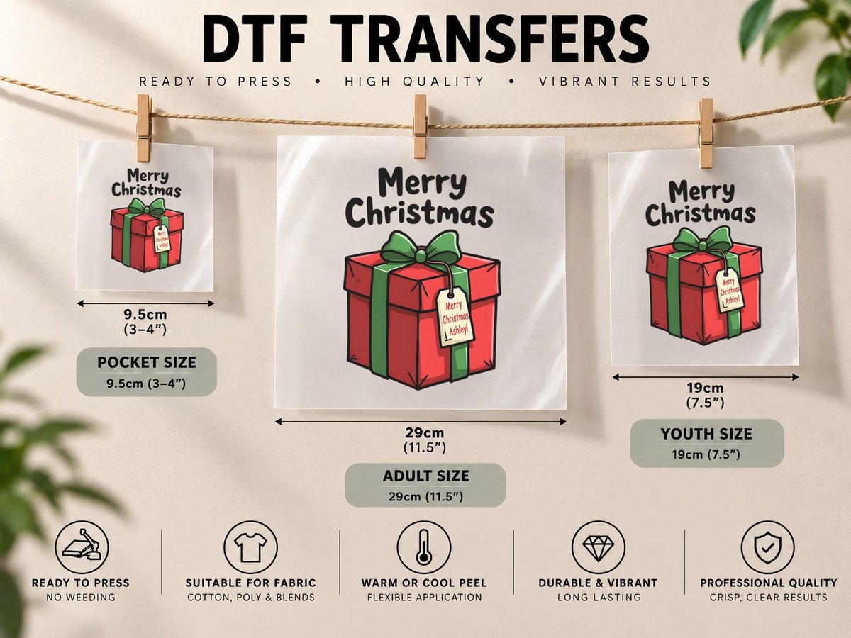 Merry Christmas Ashley Personalised Gift Box DTF Transfer Iron On