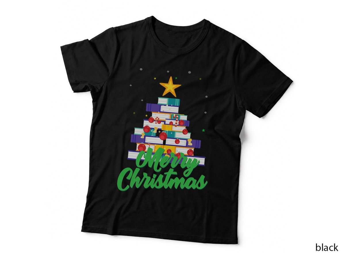 Merry Christmas Funny Library Xmas Tree for Book Lovers T-Shirt