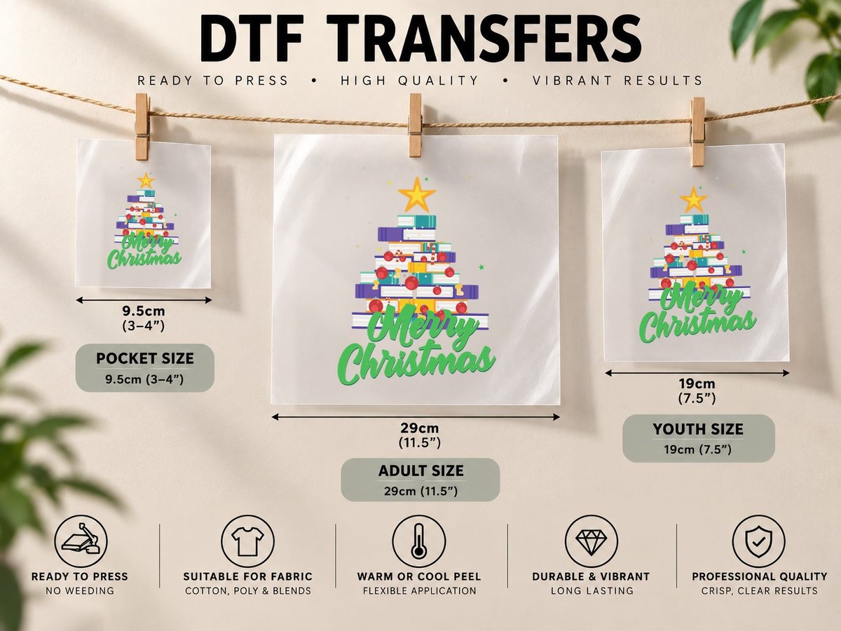 Merry Christmas Funny Library Xmas Tree for Book Lovers DTF Transfer Iron On