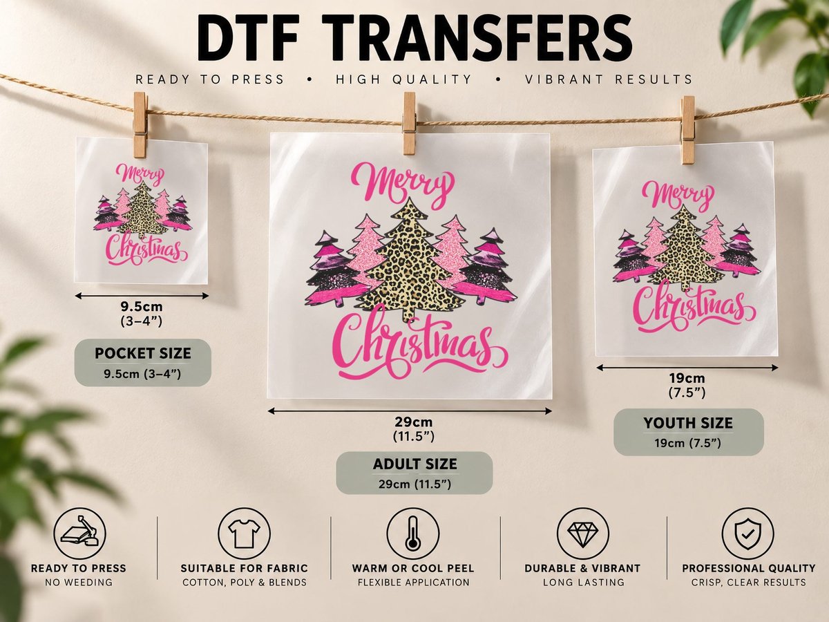 Merry Christmas Girls Pink Tree Christmas Leopard DTF Transfer Iron On