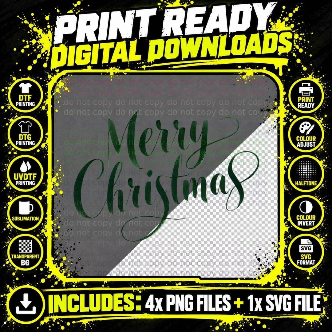 Merry Christmas Green Calligraphy Holiday Script Png SVG Digital Bundle